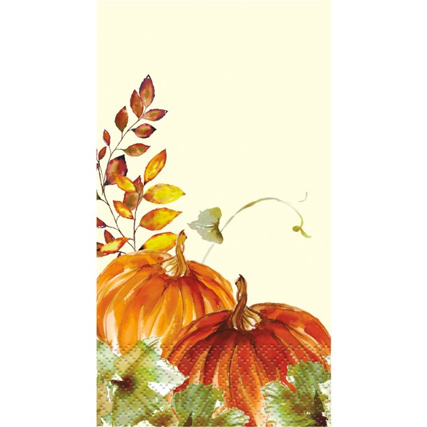 Thanksgiving Watercolor Fall Pumpkin Guest Towel Napkins | 16 ct