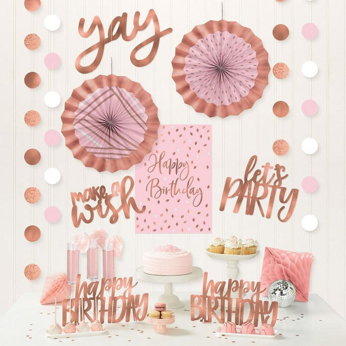 Metallic Blush Birthday Room Decorating Kit | 12pcs