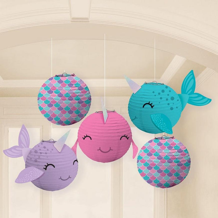 Mini Shimmering Mermaids Narwhal Paper Lanterns, 5" | 5ct