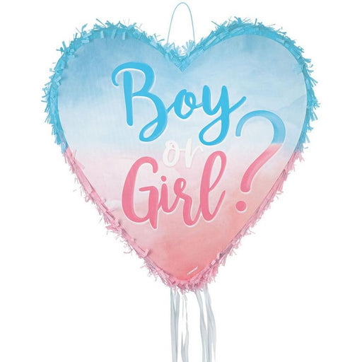 Gender Reveal Heart Pull String Pinata, 17.5" x 17.25"