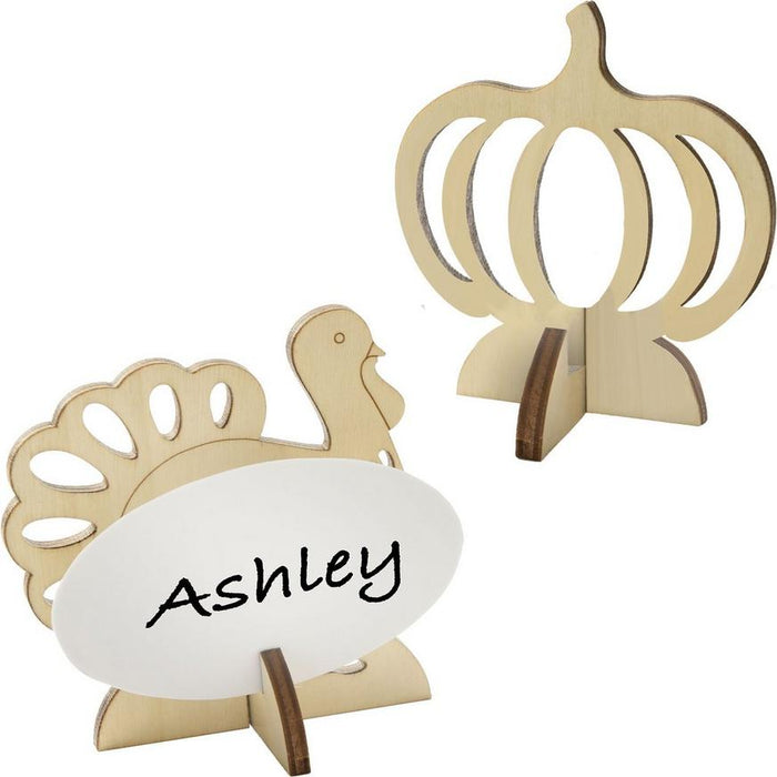 Pumpkin & Turkey Wood Cutout Nametag Holders 3.5" | 8 ct