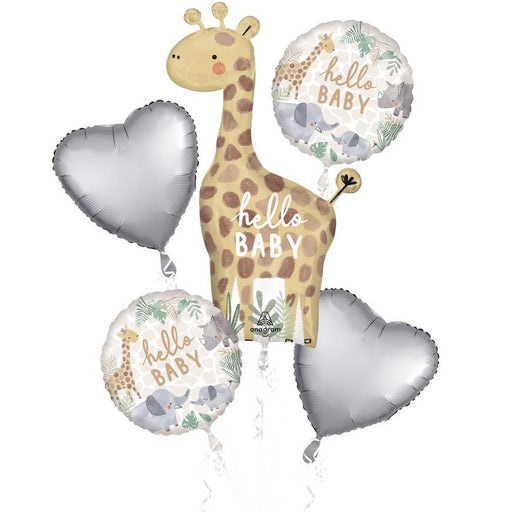 5 Piece Hello Baby Soft Jungle Baby Shower Foil Balloon Bouquet