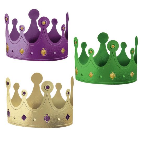 Mardi Gras Paper Crowns with Glitter 12pcs | 1ct