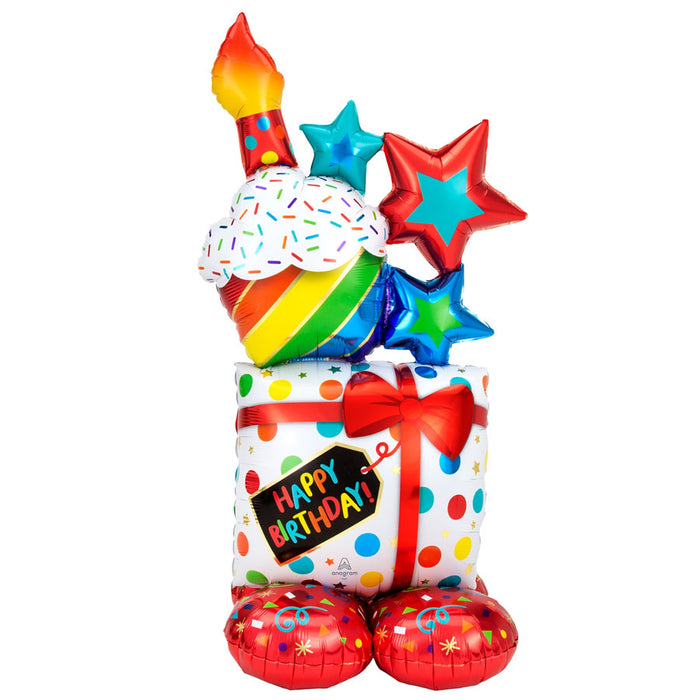 Happy Birthday Gift Stacker AirLoonz Balloon Uninflated 55" | 1 ct