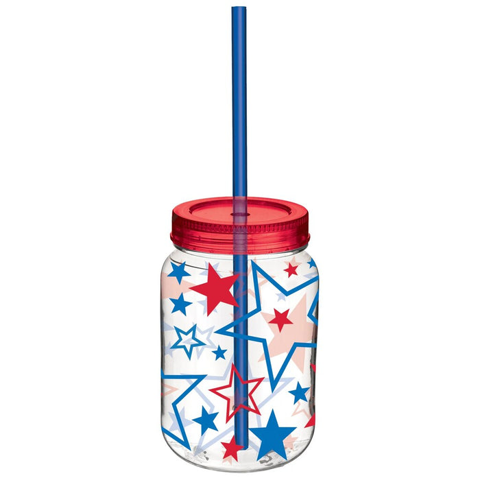 Patriotic Plastic Mason Jar with Straw | 1ct