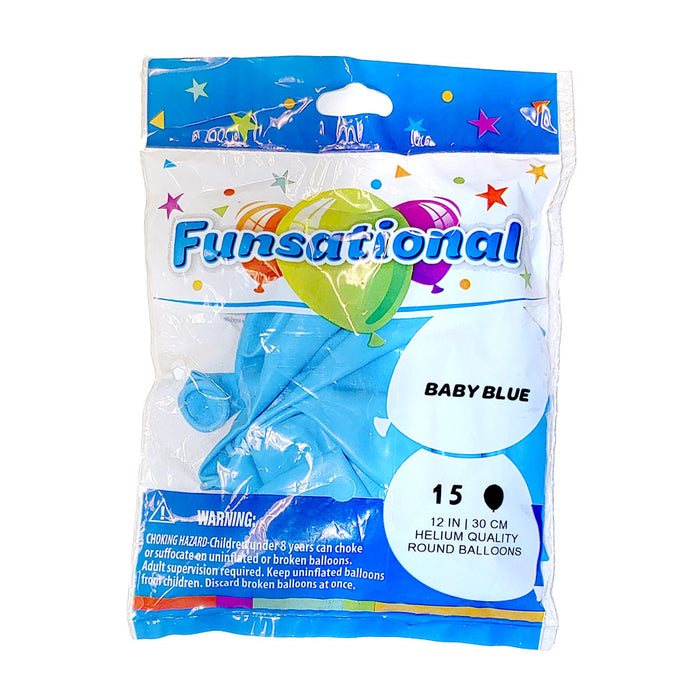 12" Funsational Latex Balloon Pack, Baby Blue | 15 ct