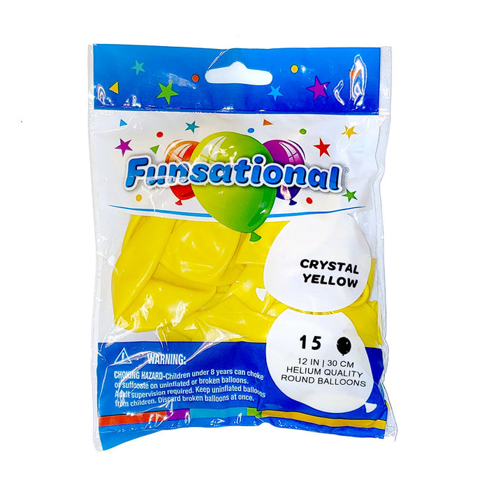 12" Funsational Latex Balloon Pack, Crystal Yellow | 15 ct