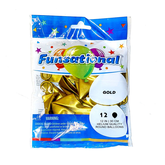 12" Funsational Latex Balloon Pack, Gold | 12 ct