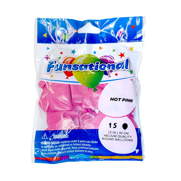 12" Funsational Latex Balloon Pack, Hot Pink | 15 ct