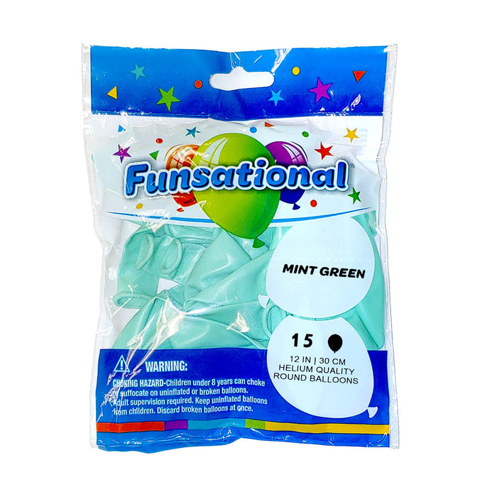 12" Funsational Latex Balloon Pack, Mint Green | 15 ct