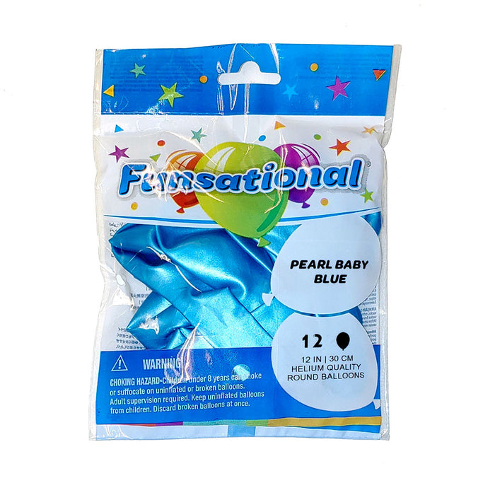 12" Funsational Latex Balloon Pack, Pearl Baby Blue | 12 ct