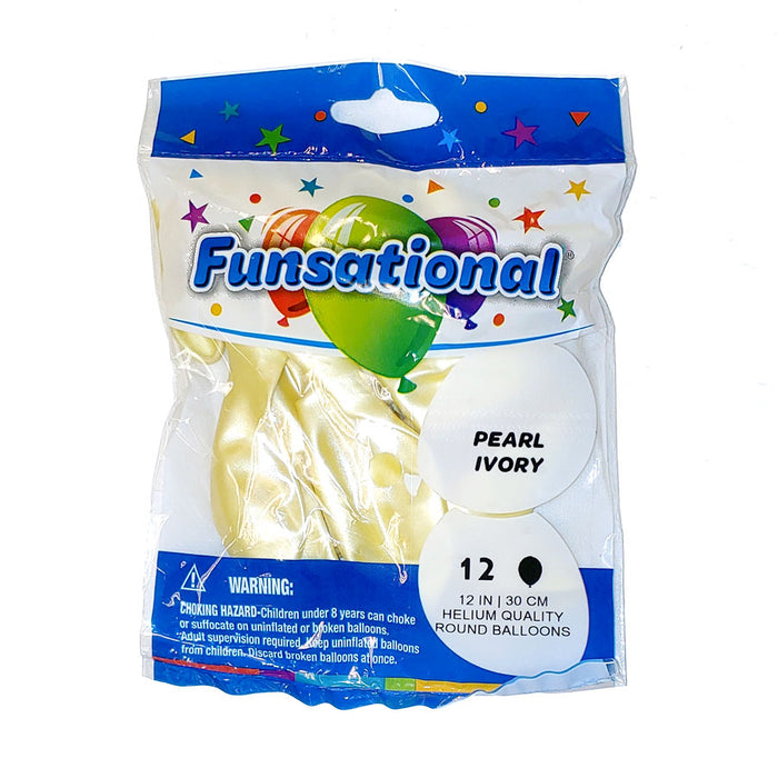 12" Funsational Latex Balloon Pack, Pearl Ivory | 12 ct