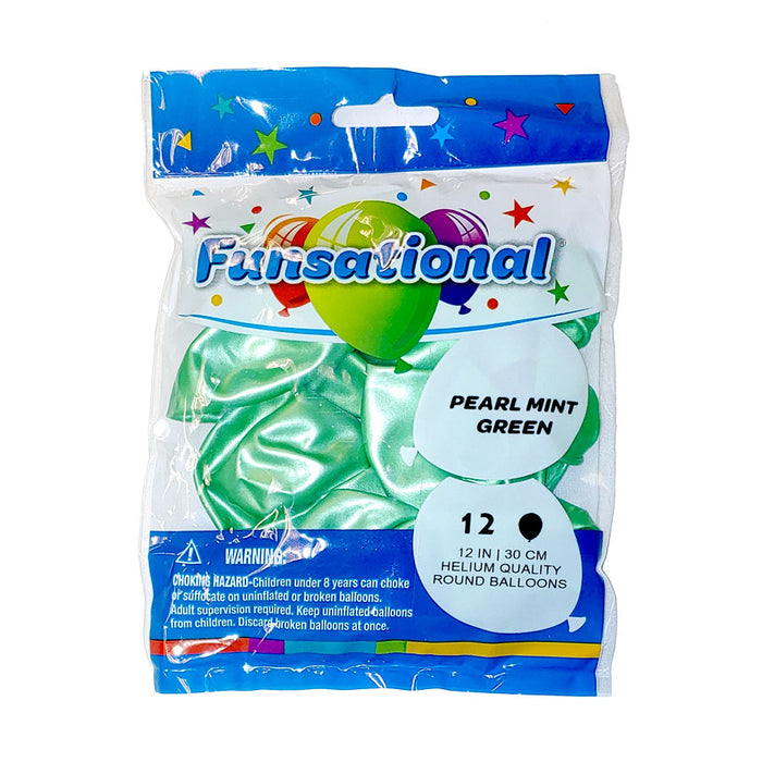 12" Funsational Latex Balloon Pack, Pearl Mint Green | 12 ct