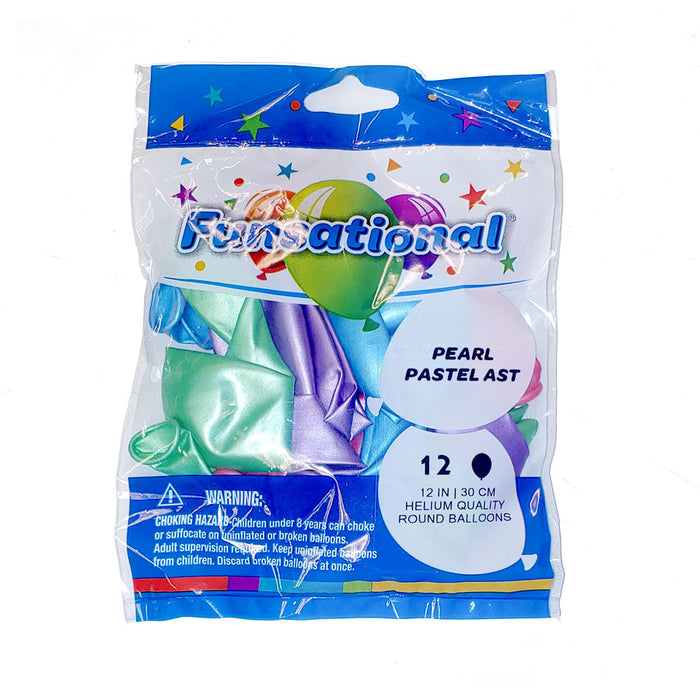 12" Funsational Latex Balloon Pack, Pearl Pastel Assorted | 12 ct