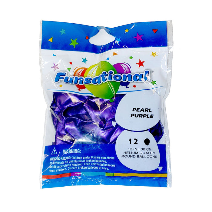 12" Funsational Latex Balloon Pack, Pearl Purple | 12 ct