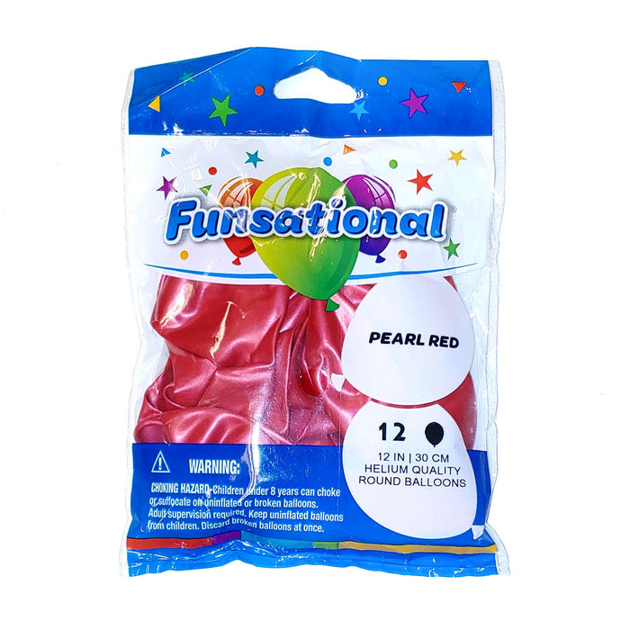 12" Funsational Latex Balloon Pack, Pearl Red | 12 ct