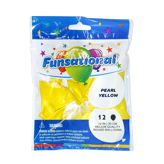 12" Funsational Latex Balloon Pack, Pearl Yellow | 12 ct