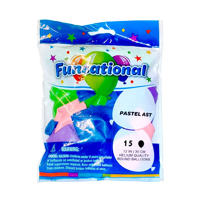 12" Funsational Latex Balloon Pack, Pastel Assorted | 15 ct