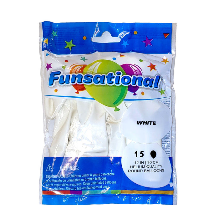 12" Funsational Latex Balloon Pack, White | 15 ct