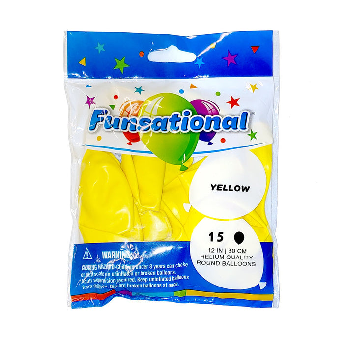 12" Funsational Latex Balloon Pack, Yellow | 15 ct