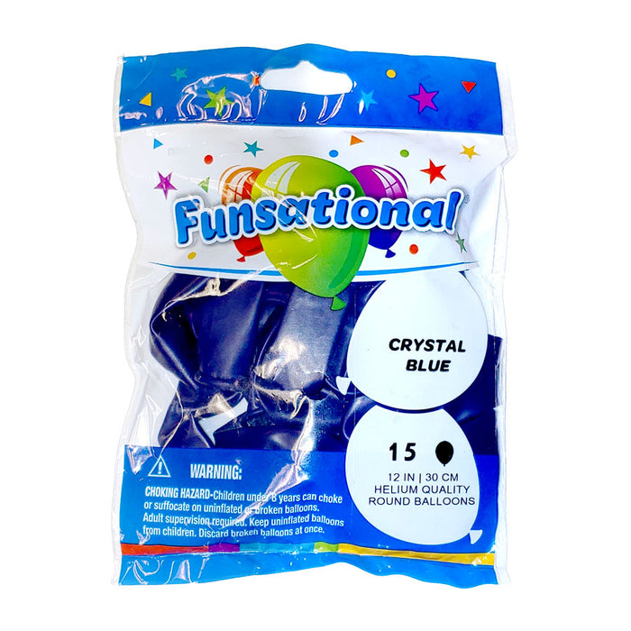 12" Funsational Latex Balloon Pack, Crystal Blue | 15 ct