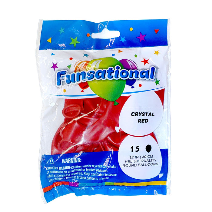 12" Funsational Latex Balloon Pack, Crystal Red | 15 ct