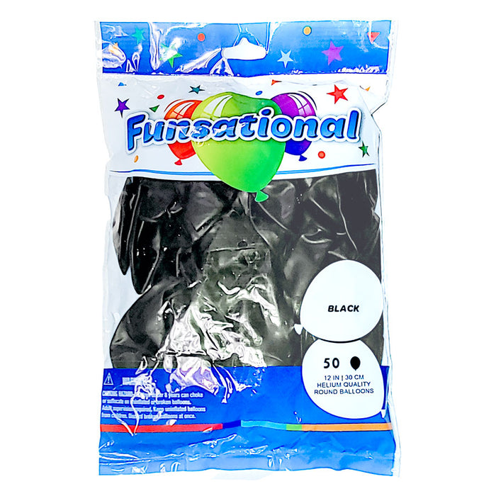 Black Funsational 12" Latex Balloons | 50ct