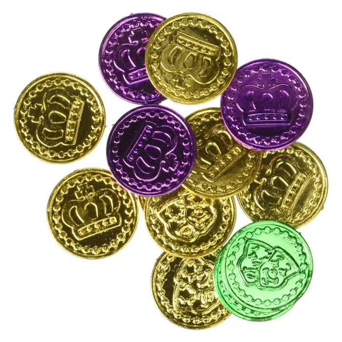 Mardi Gras Purple, Green, and Gold Coins | 100Ct