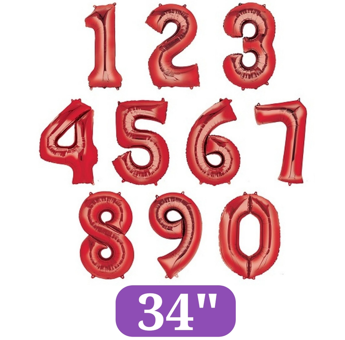 Red Jumbo Number Balloons 34"