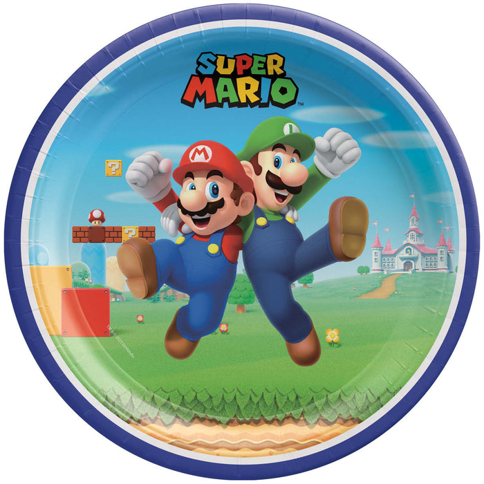 Super Mario Bros Round Lunch Paper Plates, 9" | 8 ct