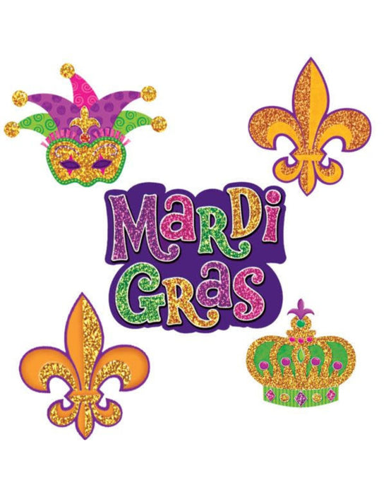 Mardi Gras Mini Glitter Decorating Cutouts 10pcs  | 1ct