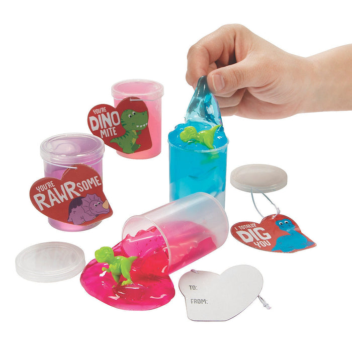 A variety of Valentine’s Day Dino-Filled Putty Exchanges with Cards.