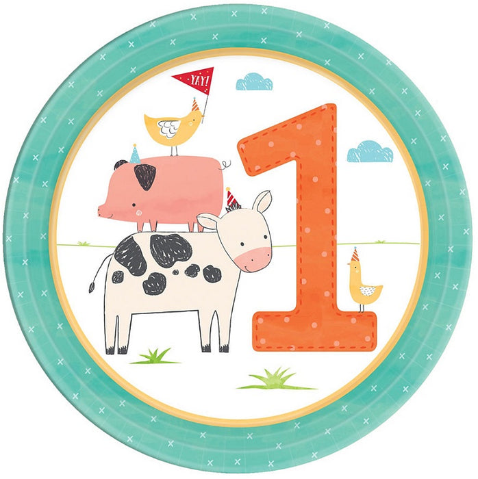 Barnyard Birthday Party 1st Birthday Dessert Paper Plates 7" | 8ct