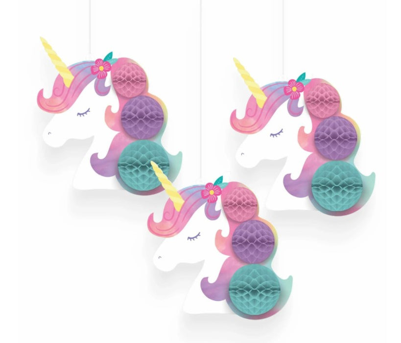 Enchanted Unicorn Hanging Honeycomb Decorations | 3ct