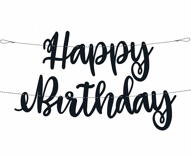 Black Script Happy Birthday Letter Banner 7Ft | 1ct