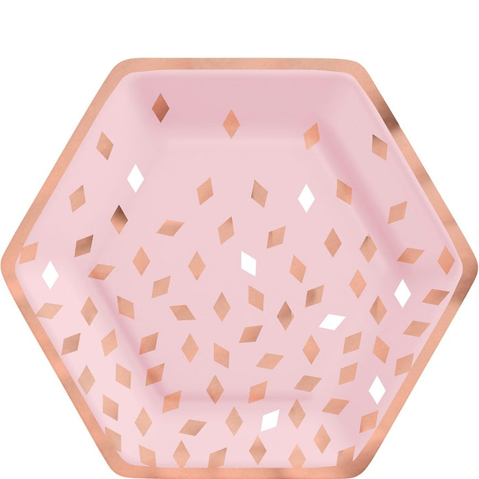 Metallic Blush Birthday Hexagon Lunch Plates 9in | 8ct