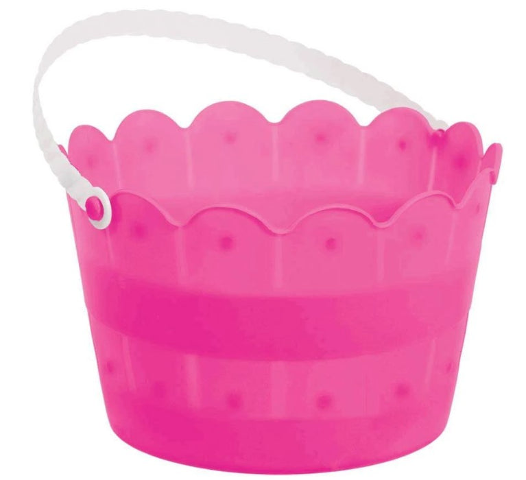 Bright Pink Plastic Scalloped Easter Bucket | 1ct