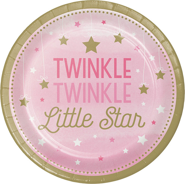 1st Birthday One Little Star Pink Dinner Plates 9" | 8ct