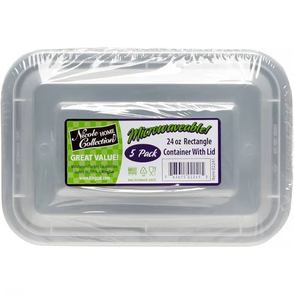 Rectangular Microwaveable Container Black 24 oz, | 5 ct