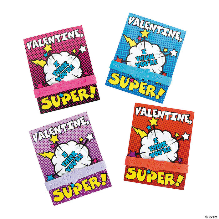 Valentine’s Day Superhero Rubber Bracelet with Cards | 12ct