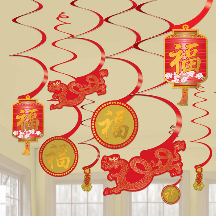 Chinese New Year Hanging Swirl Decorations | 12ct