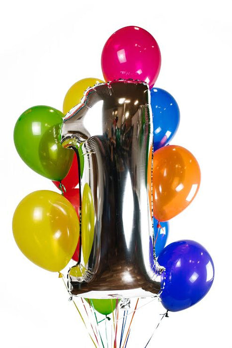 Jumbo Silver Number Rainbow Balloon Bouquet